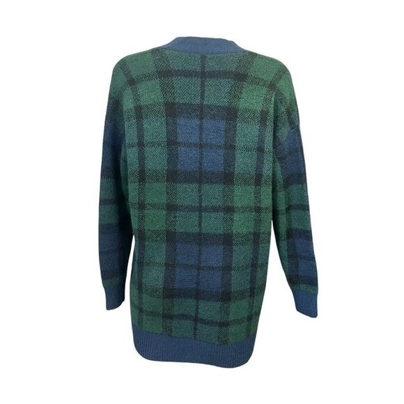 LOFT Green Blue Black Plaid Boyfriend Cardigan Oversized Sz XS Academia - Picture 6 of 9